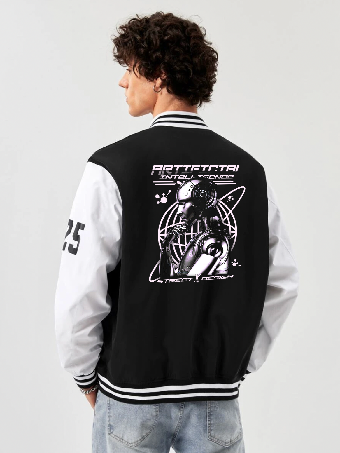 Alfaq Artificial Intelligence black and white color Varsity Jacket